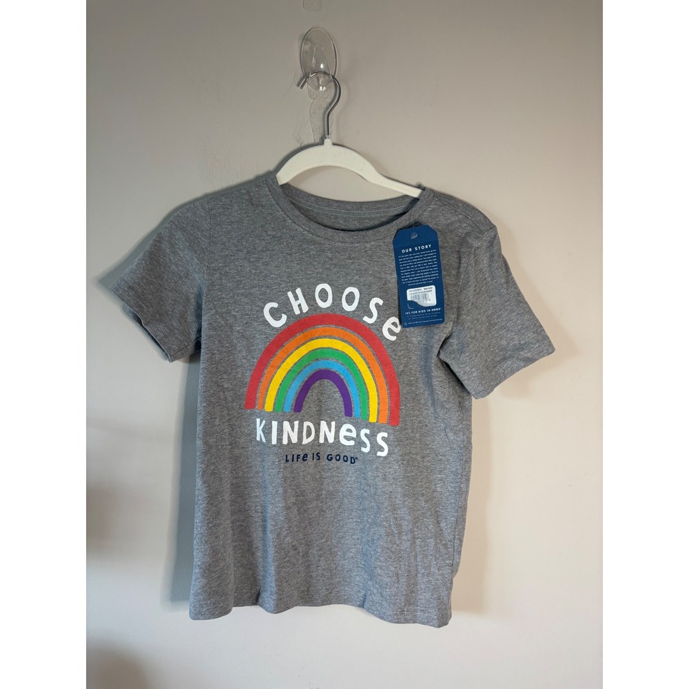 Life is Good Kids‎ Choose Kindness Rainbow Crusher Tee Heather Gray Large L